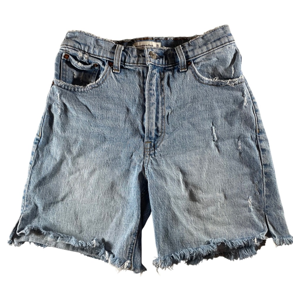 Abercrombie Fitch High Rise Denim Shorts Frayed‎ Raw Hem Distressed Size 26/2